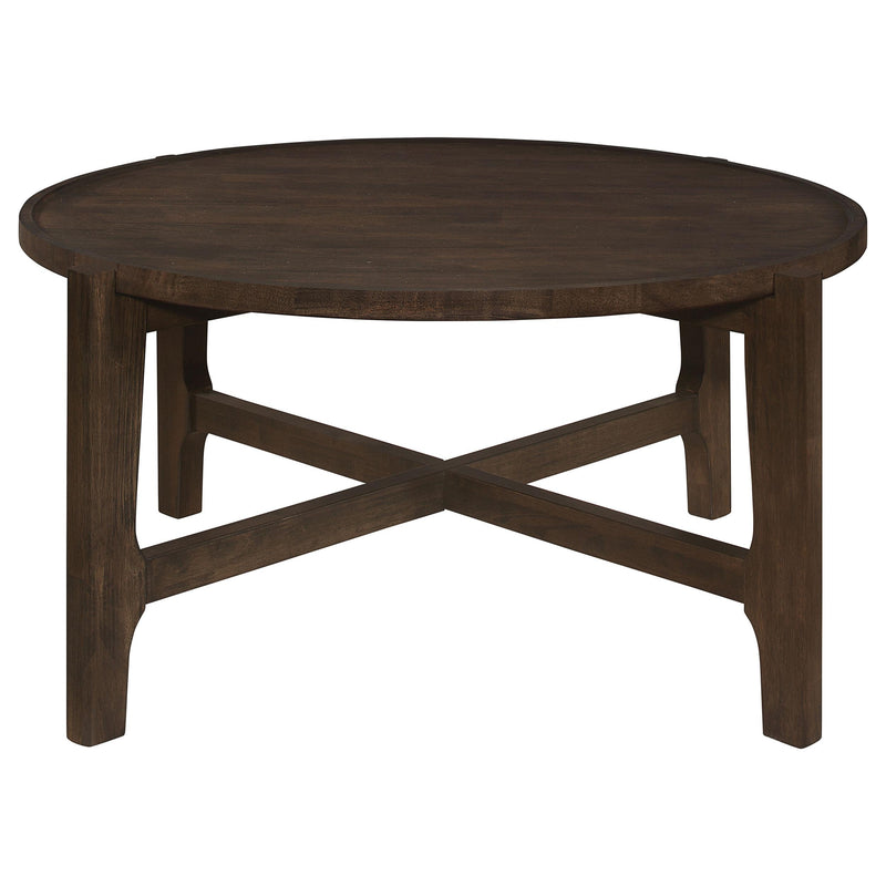  Coaster Furniture Cota 708288 Round Solid Wood Coffee Table - Dark Brown IMAGE 3