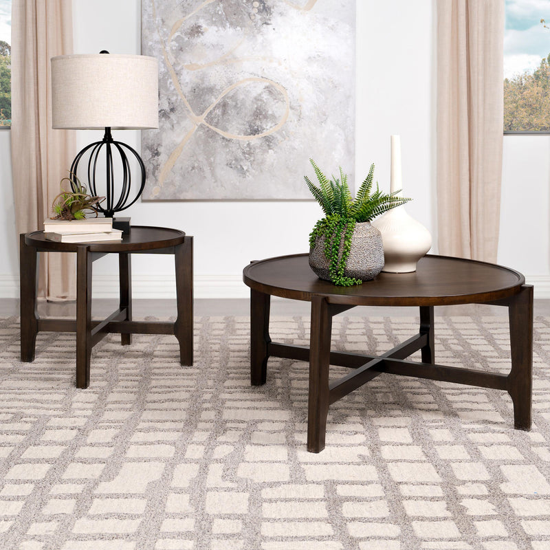  Coaster Furniture Cota 708288 Round Solid Wood Coffee Table - Dark Brown IMAGE 6