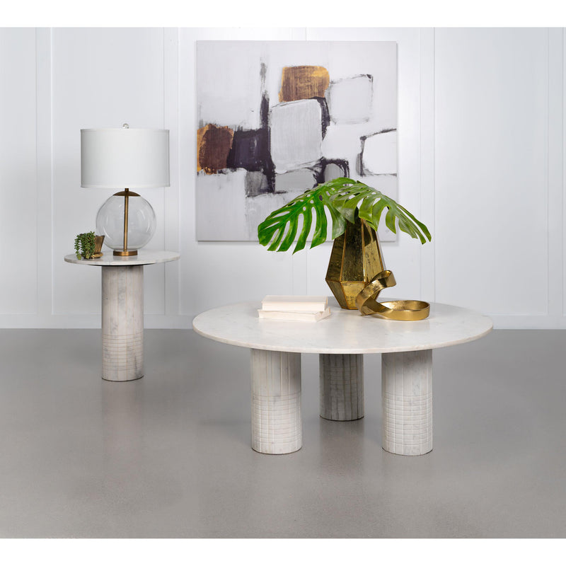 Coaster Furniture Astoria 709667 Round Genuine Marble Side End Table - White IMAGE 3