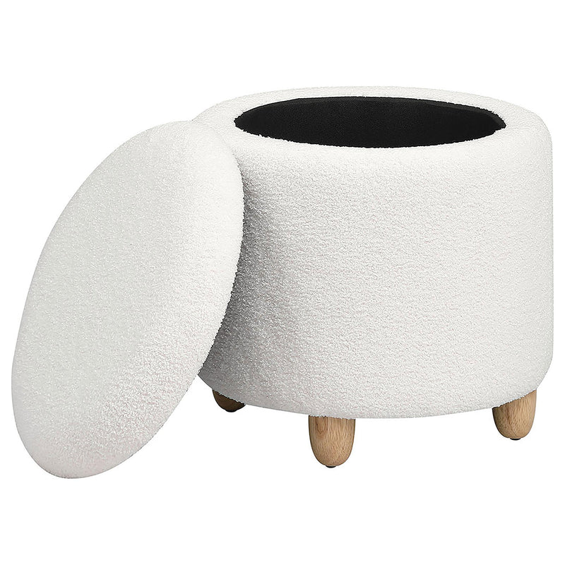 Coaster Furniture Valia 910229 Faux Sheepskin Upholstered Round Storage Ottoman - Ivory IMAGE 2