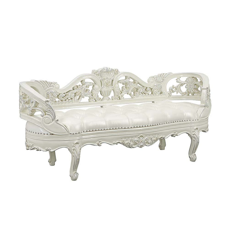 Adara - Bench - Pearl White Synthetic Leather & Antique White
