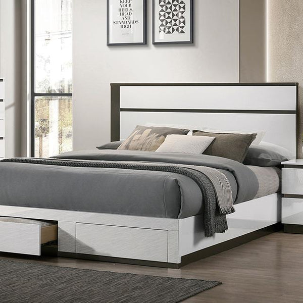 Furniture of America Birsfelden King Panel Bed with Storage FOA7225WH-DR-EK-BED IMAGE 1