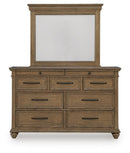 Karallin - 3 Pc. - Queen Panel Storage Bed, Dresser And Mirror - Medium Brown