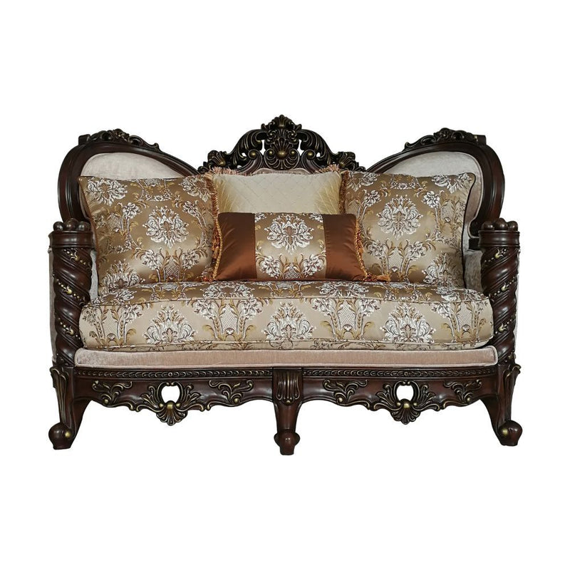 Devayne - Loveseat With 4 Pillows (Same Lv01583) - Pattern Fabric & Dark Walnut
