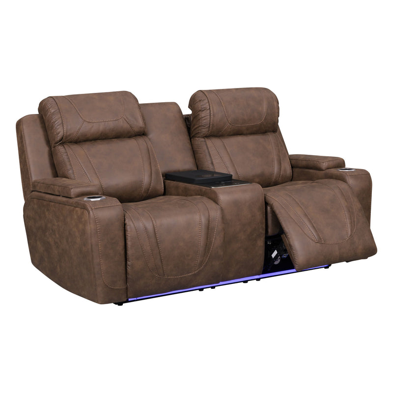 Carrow - Loveseat With Power Headrest, Footrest & Cooler, Massage, Stereo - Brown