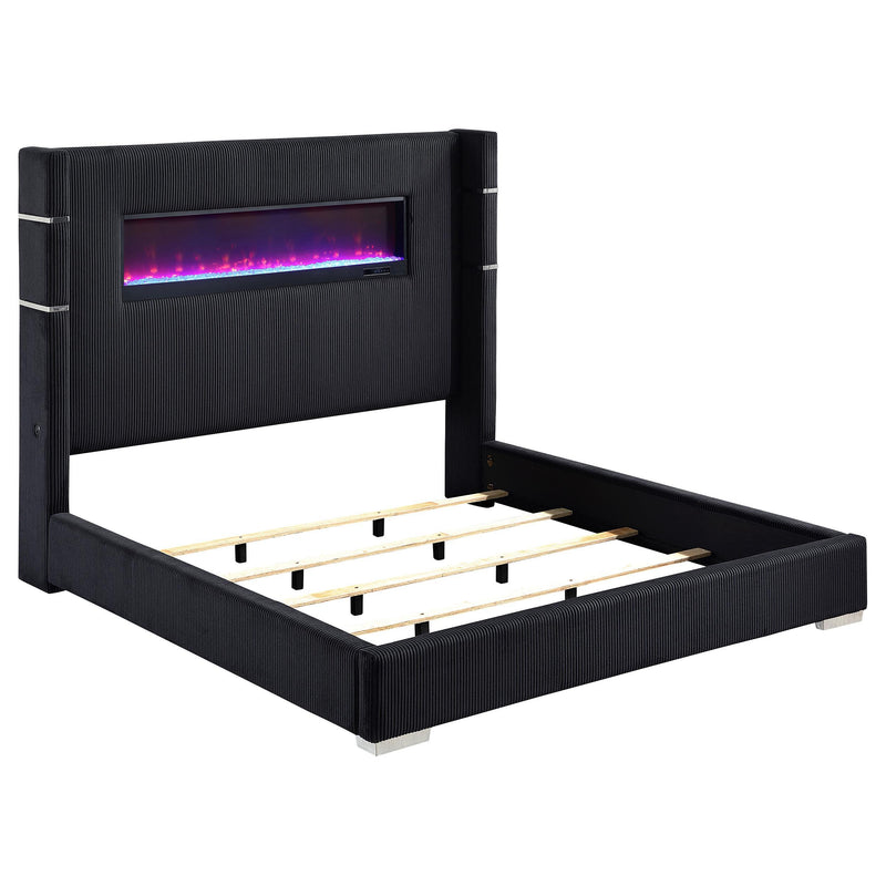 Coaster Furniture Tisdall 306031KW Upholstered Cal King Flame Visualizer Bed - Black IMAGE 2