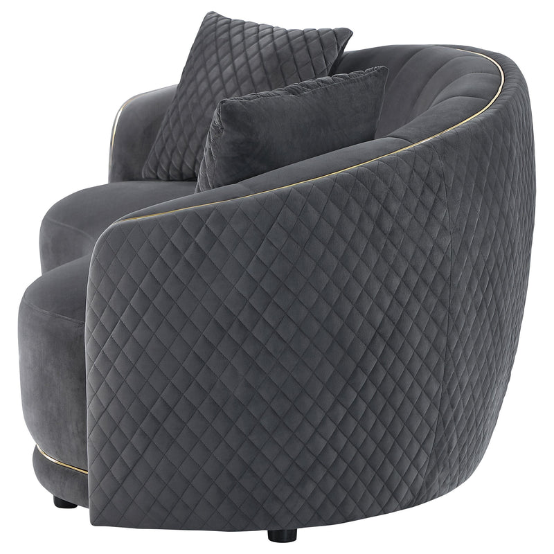  Coaster Furniture Brookside 504845 Velvet Upholstered Curved Loveseat - Dark Grey IMAGE 4