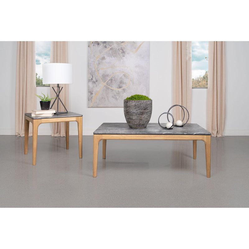 Coaster Furniture Polaris 707857 Rectangular End Table with Marble-like Top - Teramo and Light Oak IMAGE 4