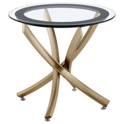  Coaster Furniture Brooke 707887 Round Glass Top Side End Table Metal Base - Brass IMAGE 2