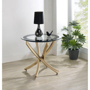  Coaster Furniture Brooke 707887 Round Glass Top Side End Table Metal Base - Brass IMAGE 3