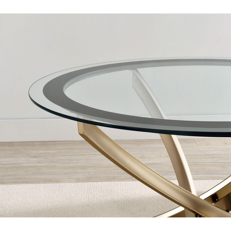  Coaster Furniture Brooke 707887 Round Glass Top Side End Table Metal Base - Brass IMAGE 5