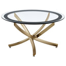 Coaster Furniture Brooke 707888 Round Glass Top Coffee Table Metal Base - Brass IMAGE 1
