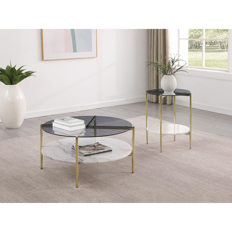 Coaster Furniture Jonelle 710337 Round Glass Top End Table White Marble Shelf - Gold IMAGE 5