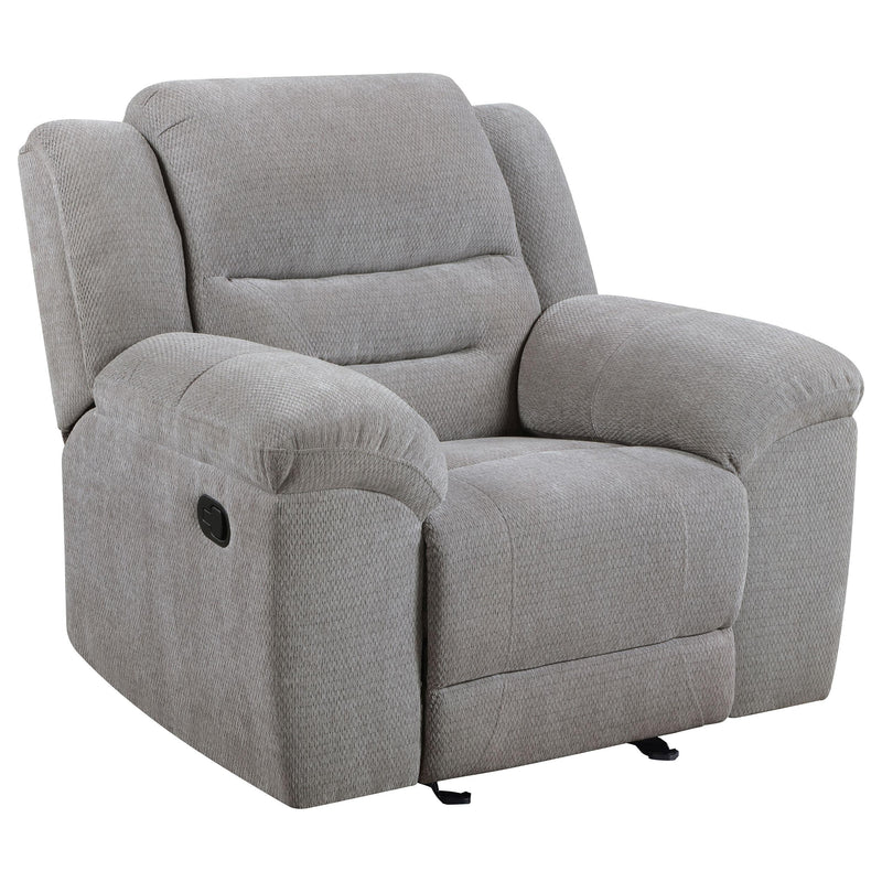 Coaster Furniture Gilson 602553 Chenille Upholstered Glider Recliner Chair - Grey IMAGE 1