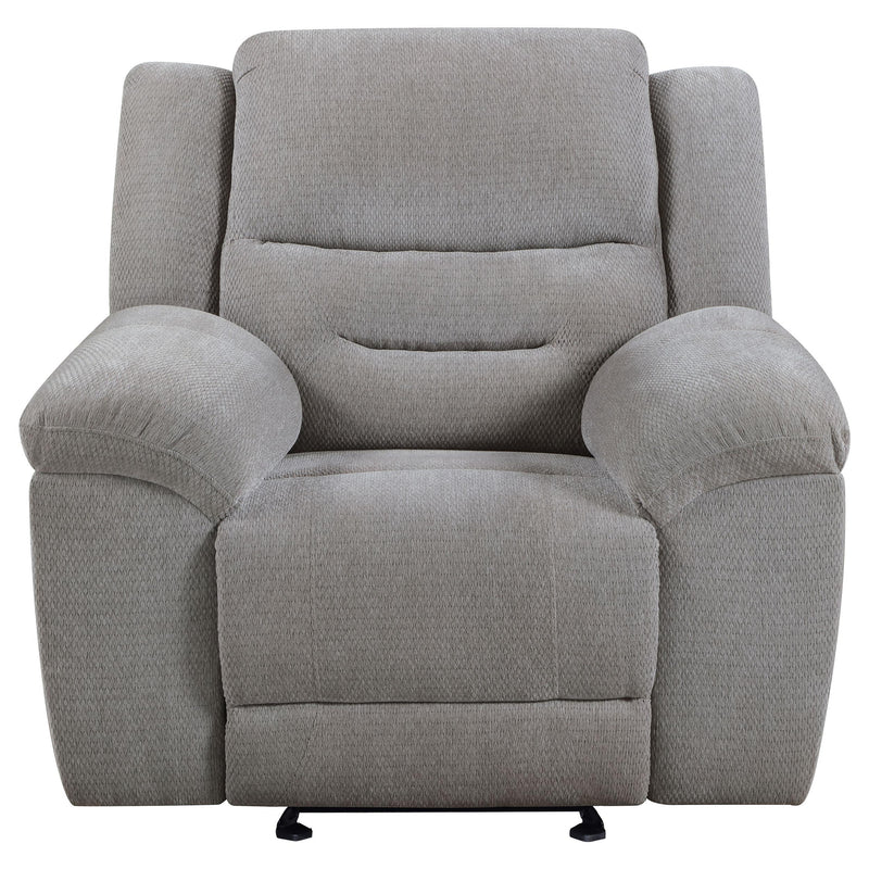  Coaster Furniture Gilson 602553 Chenille Upholstered Glider Recliner Chair - Grey IMAGE 5