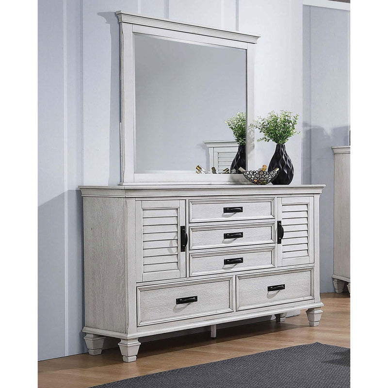  Coaster Furniture Franco 205333M 5-Drawer Dresser with Mirror - Distressed White IMAGE 2