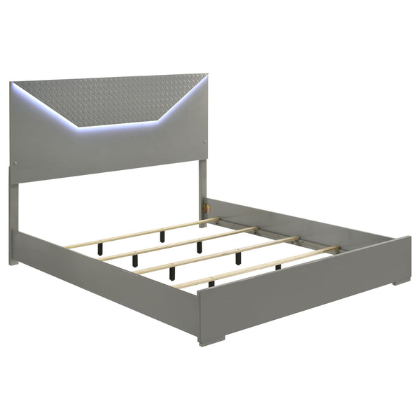  Coaster Furniture Ives 224971KE Eastern King Panel Bed LED Headboard - Grey High Gloss IMAGE 1