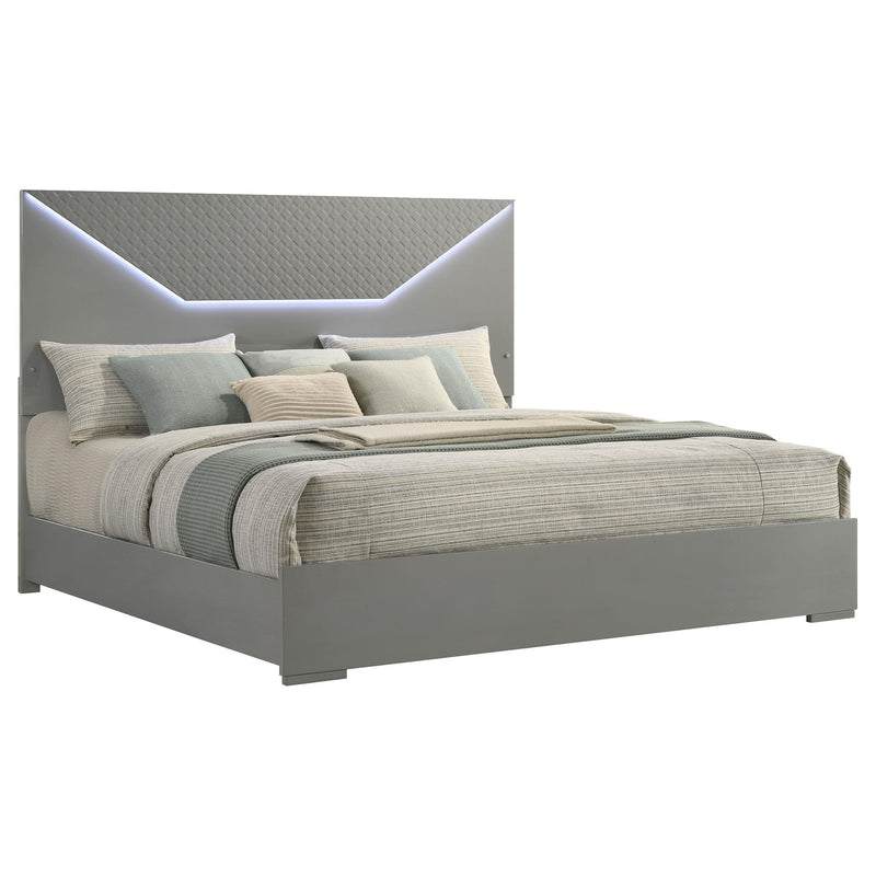  Coaster Furniture Ives 224971KE Eastern King Panel Bed LED Headboard - Grey High Gloss IMAGE 2
