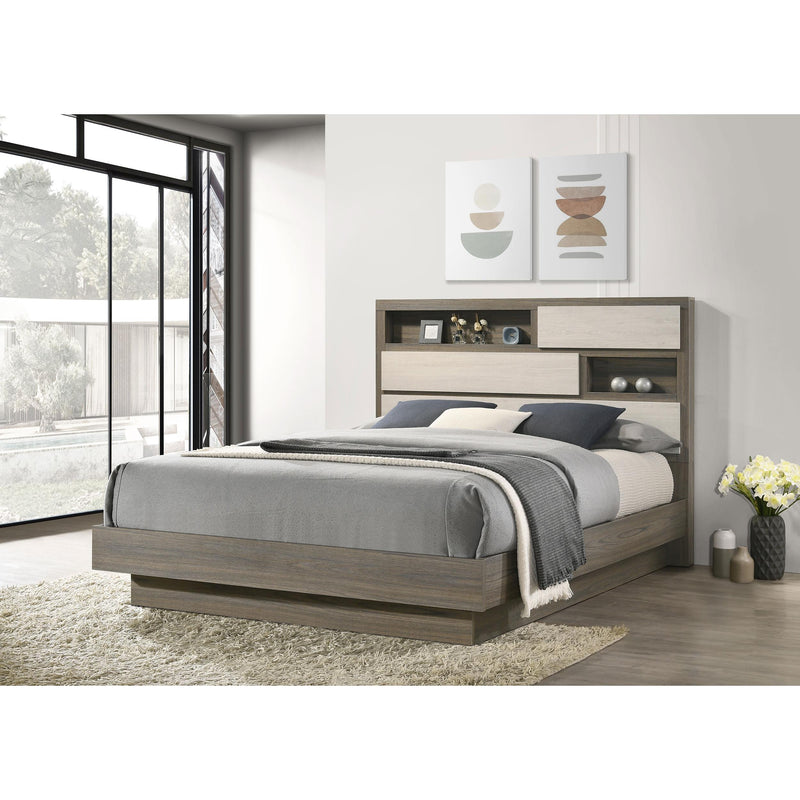  Coaster Furniture Fenwick 224981Q Queen Bed Bookcase Headboard - Grey Oak IMAGE 4