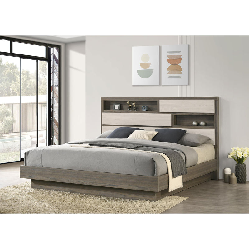  Coaster Furniture Fenwick 224981KE Eastern King Bed Bookcase Headboard - Grey Oak IMAGE 6