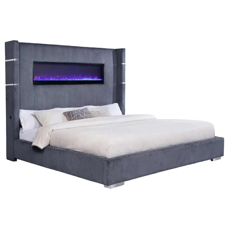 Coaster Furniture Tisdall 306030KE Upholstered Eastern King Flame Visualizer Bed - Grey IMAGE 2