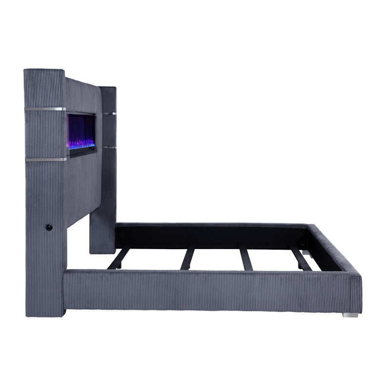 Coaster Furniture Tisdall 306030KE Upholstered Eastern King Flame Visualizer Bed - Grey IMAGE 4