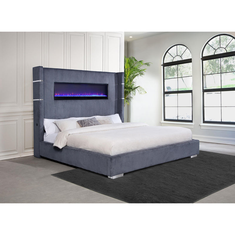Coaster Furniture Tisdall 306030KE Upholstered Eastern King Flame Visualizer Bed - Grey IMAGE 5