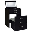 Coaster Furniture Danbury 930209 3-Drawer Makeup Vanity & Stool - Set Black High Gloss IMAGE 4