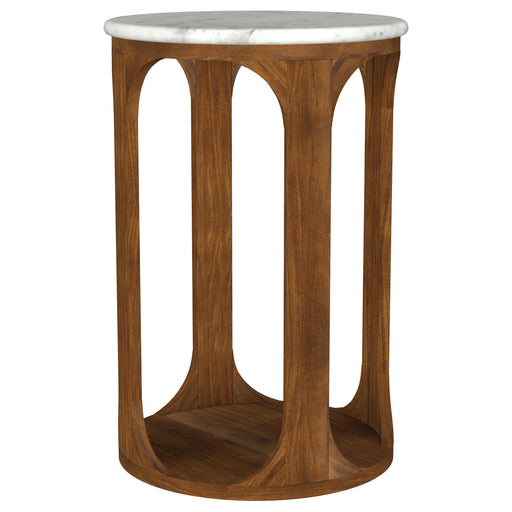  Coaster Furniture Berkeley 930080 Round Marble Top Side Table - White and Brown IMAGE 1