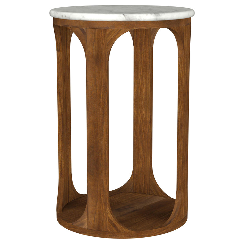  Coaster Furniture Berkeley 930080 Round Marble Top Side Table - White and Brown IMAGE 3