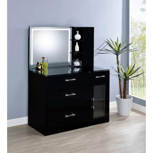  Coaster Furniture Flora 930219 2-drawer Vanity Set with LED Mirror - Black High Gloss IMAGE 2