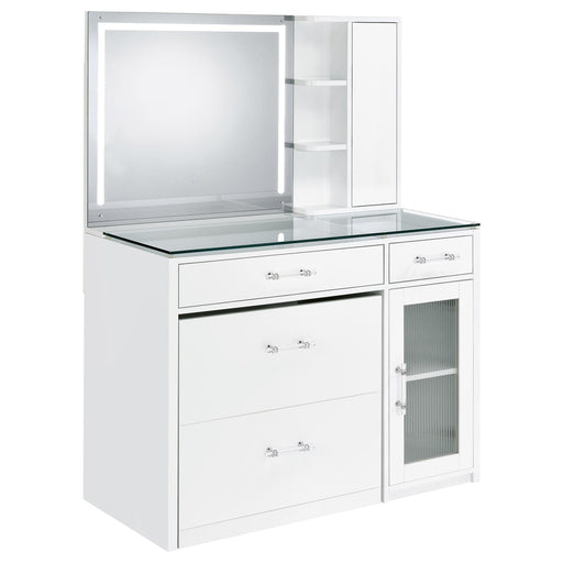  Coaster Furniture Flora 930218 2-drawer Vanity Set with LED Mirror - White High Gloss IMAGE 1