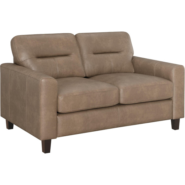  Coaster Furniture Scotland 504668 Faux Leather Upholstered Track Arm Loveseat - Brown IMAGE 1