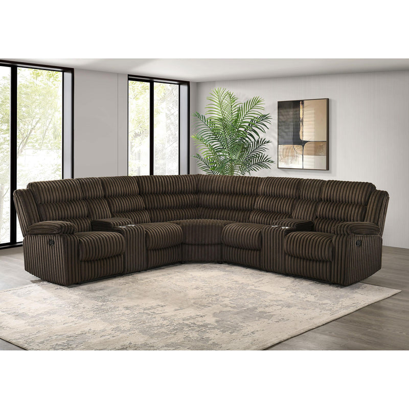  Coaster Furniture Atkinson 601510 Upholstered Reclining Sectional Sofa - Chocolate IMAGE 6