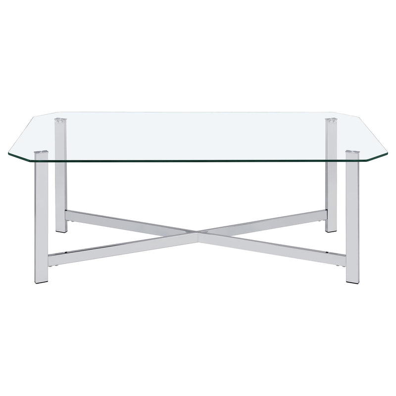  Coaster Furniture Cronin 706568 Rectangular Tempered Glass Top Coffee Table - Chrome IMAGE 1