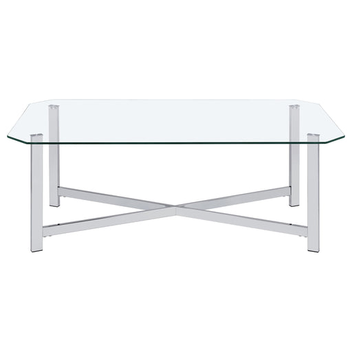  Coaster Furniture Cronin 706568 Rectangular Tempered Glass Top Coffee Table - Chrome IMAGE 1