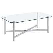  Coaster Furniture Cronin 706568 Rectangular Tempered Glass Top Coffee Table - Chrome IMAGE 2