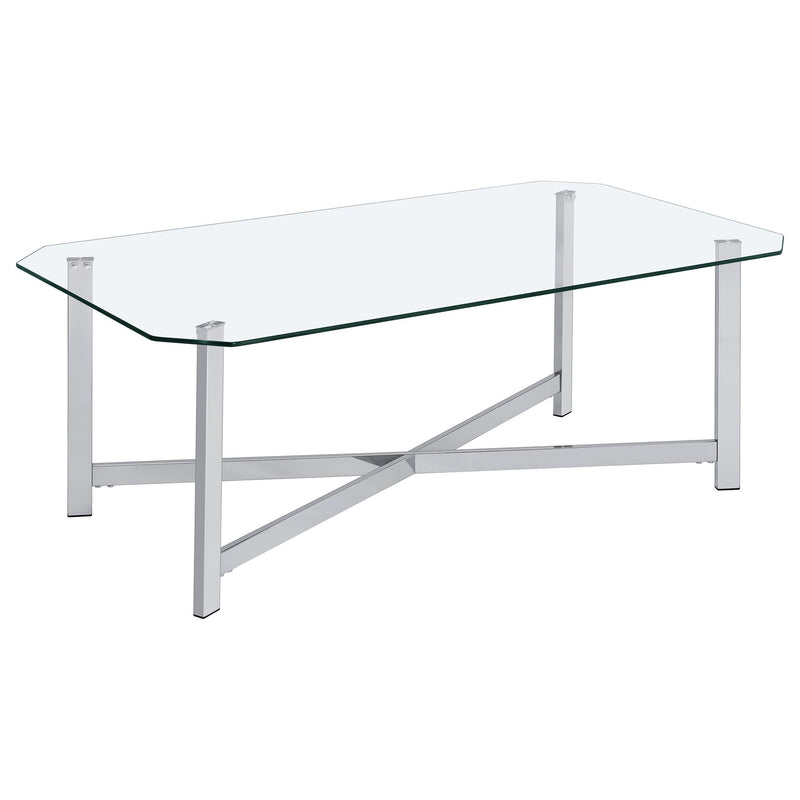  Coaster Furniture Cronin 706568 Rectangular Tempered Glass Top Coffee Table - Chrome IMAGE 2