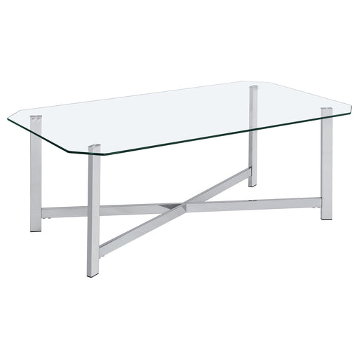  Coaster Furniture Cronin 706568 Rectangular Tempered Glass Top Coffee Table - Chrome IMAGE 2
