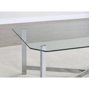  Coaster Furniture Cronin 706568 Rectangular Tempered Glass Top Coffee Table - Chrome IMAGE 3