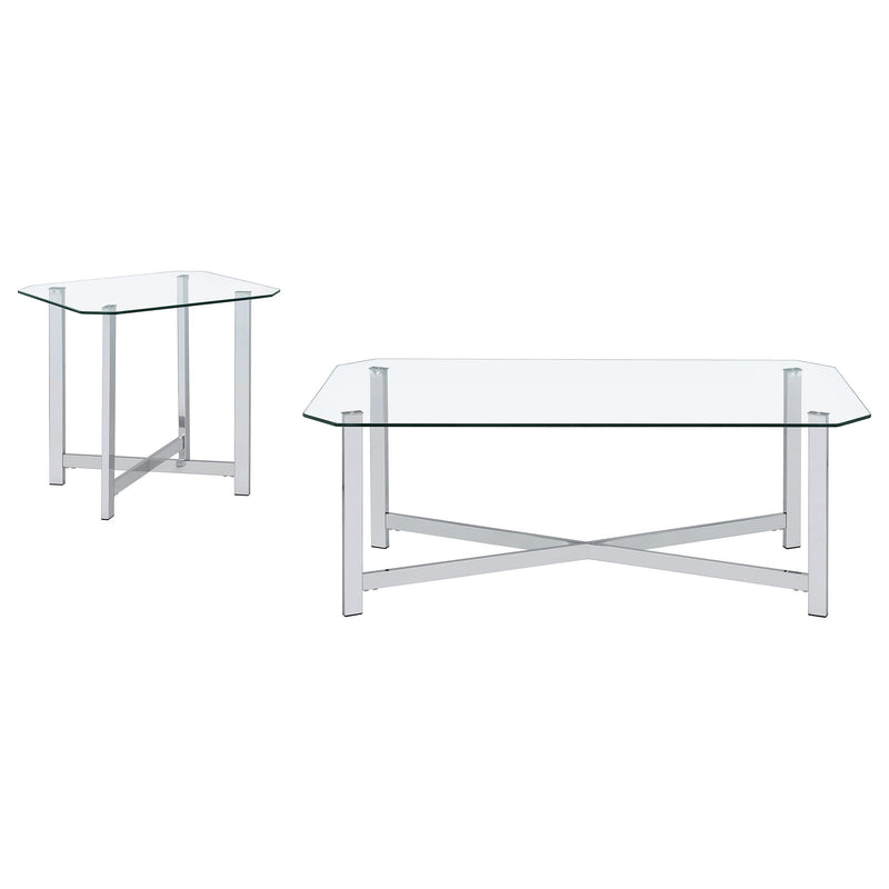  Coaster Furniture Cronin 706568-S2 2-piece Tempered Glass Top Coffee Table Set - Chrome IMAGE 1