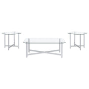  Coaster Furniture Cronin 706568-S3 3-piece Tempered Glass Top Coffee Table Set - Chrome IMAGE 1