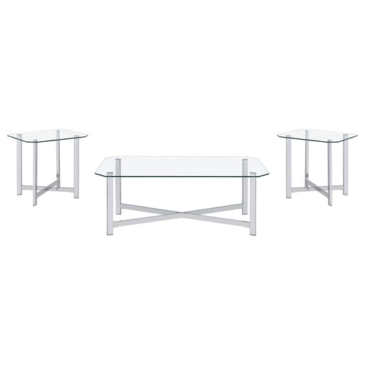  Coaster Furniture Cronin 706568-S3 3-piece Tempered Glass Top Coffee Table Set - Chrome IMAGE 1