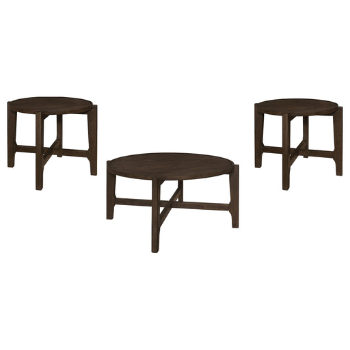  Coaster Furniture Cota 708288-S3 3-piece Solid Wood Coffee and End Table Set - Dark Brown IMAGE 1