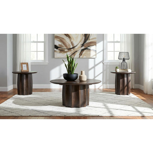  Coaster Furniture Cayenne 710778-S3 3-piece Solid Mango Wood Coffee Table Set - Walnut IMAGE 2