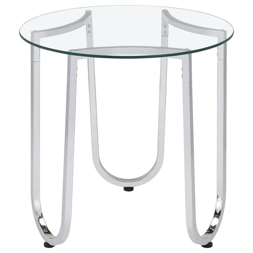  Coaster Furniture Beller 710907 Round Tempered Glass Top Side Table - Chrome IMAGE 1