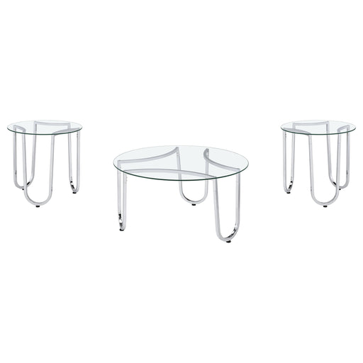  Coaster Furniture Beller 710908-S3 3-piece Round Tempered Glass Top Coffee Table Set - Chrome IMAGE 1