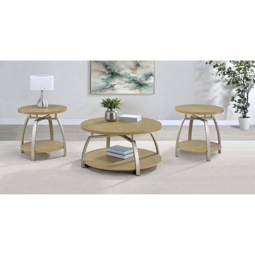  Coaster Furniture Dacre 720318-S3 3-piece Round Coffee and End Table Set - Greige IMAGE 2