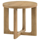  Coaster Furniture Kessler 735987 Round Sculptural Wood End Table - Light Oak IMAGE 2