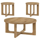  Coaster Furniture Kessler 735988-S3 3-piece Round Sculptural Wood Coffee Table Set - Light Oak IMAGE 1